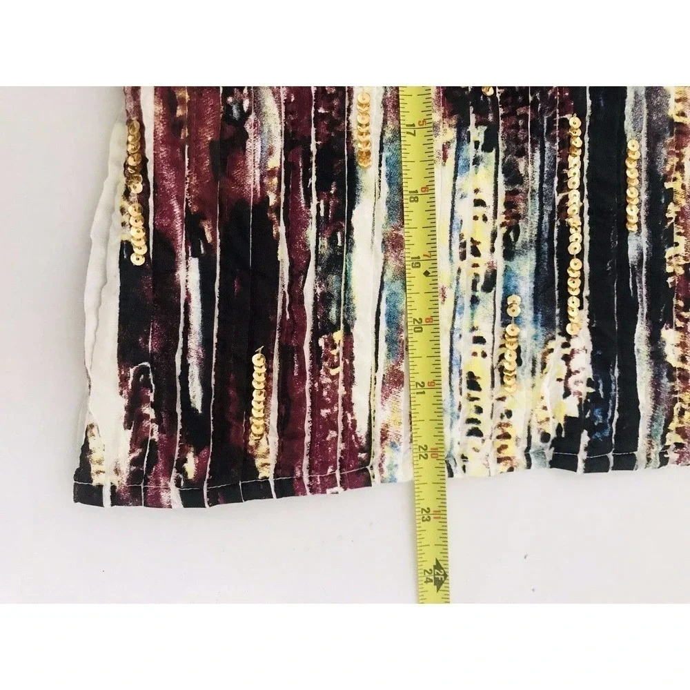 Anthropologie | Floreat Pleated Print Top Size 6 Beige Sequins Sleeveless